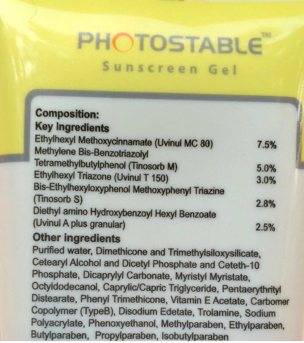 Bello Photostable Sunscreen Emulgel ingredients and Composition