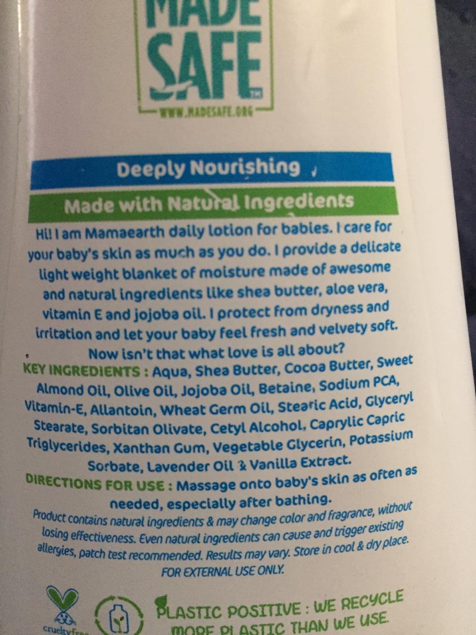 Mamaearth baby lotion Ingredients