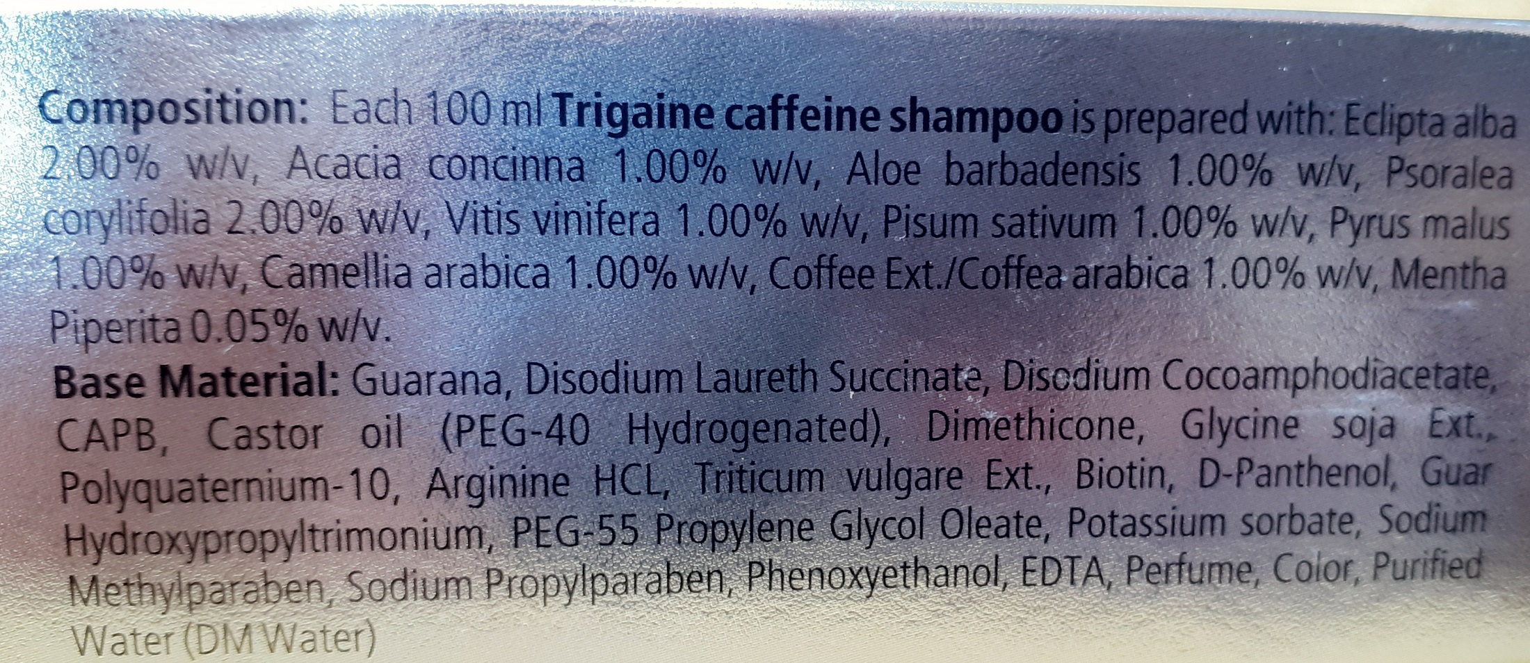 Trigaine caffeine shampoo ingredients