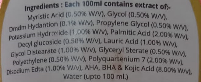 AHA, BHA & Kojic Acid Face wash ingredients